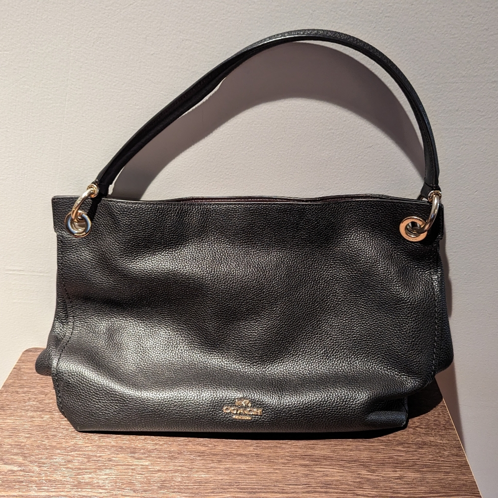 Coach Black Pebble Leather Shoulder Bag 14x10x4